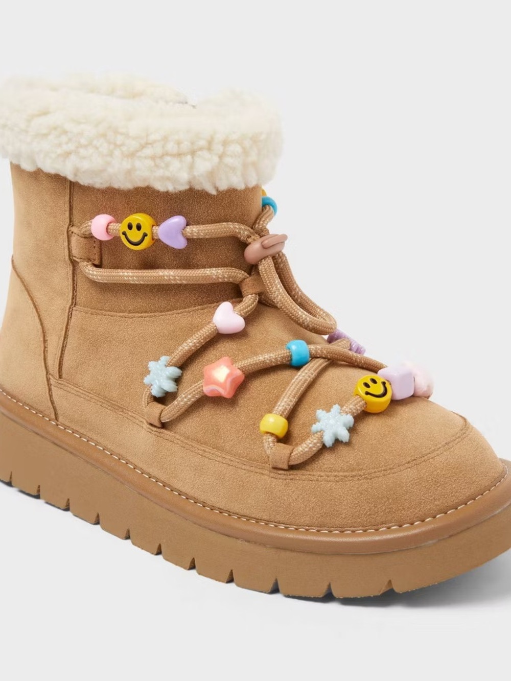 Art Class Char Girls' Faux-Sherpa Beaded Lace-Up Boots NWT Size 13